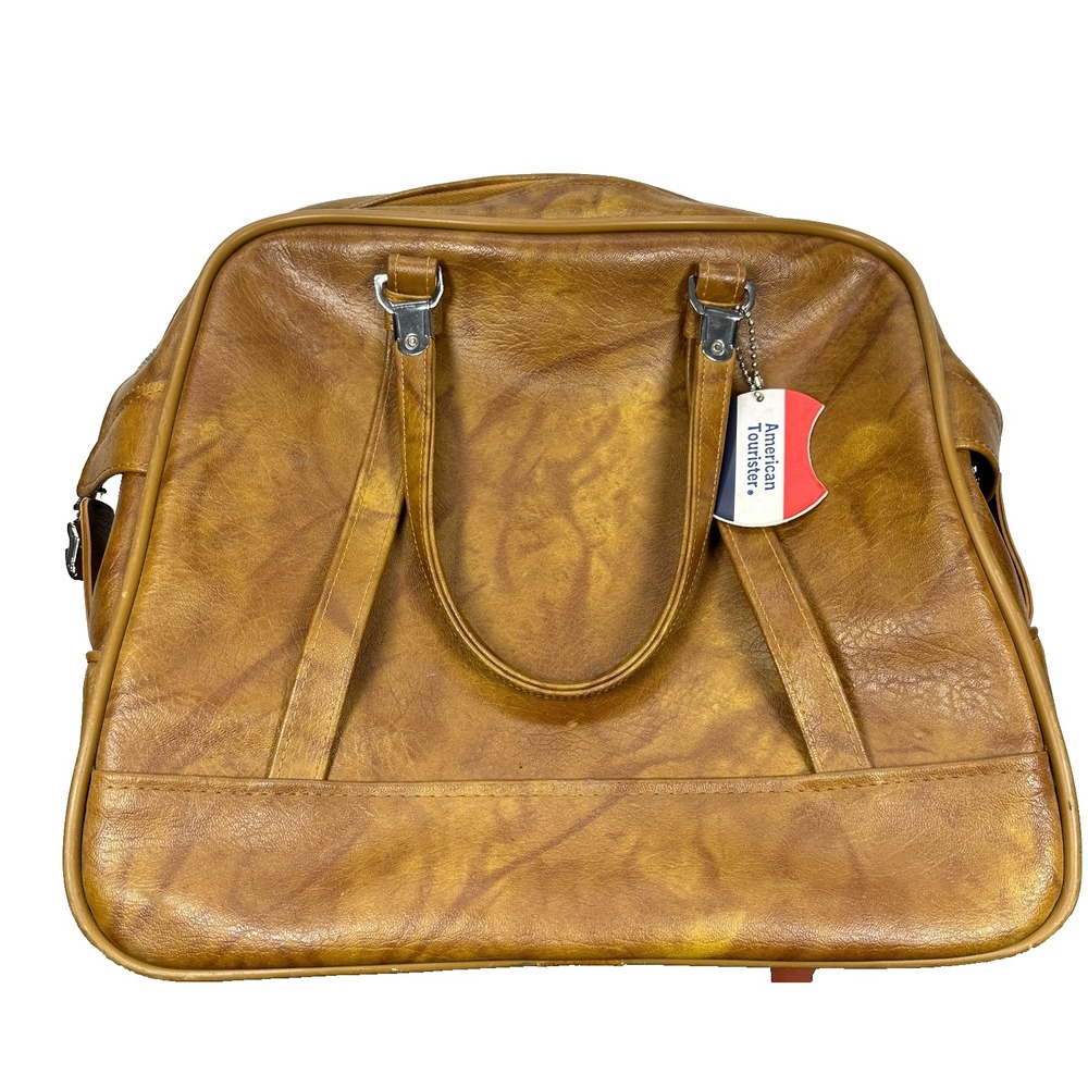 Vintage American Tourister Brown Travel Bag Carry On Weekender Faux Leather